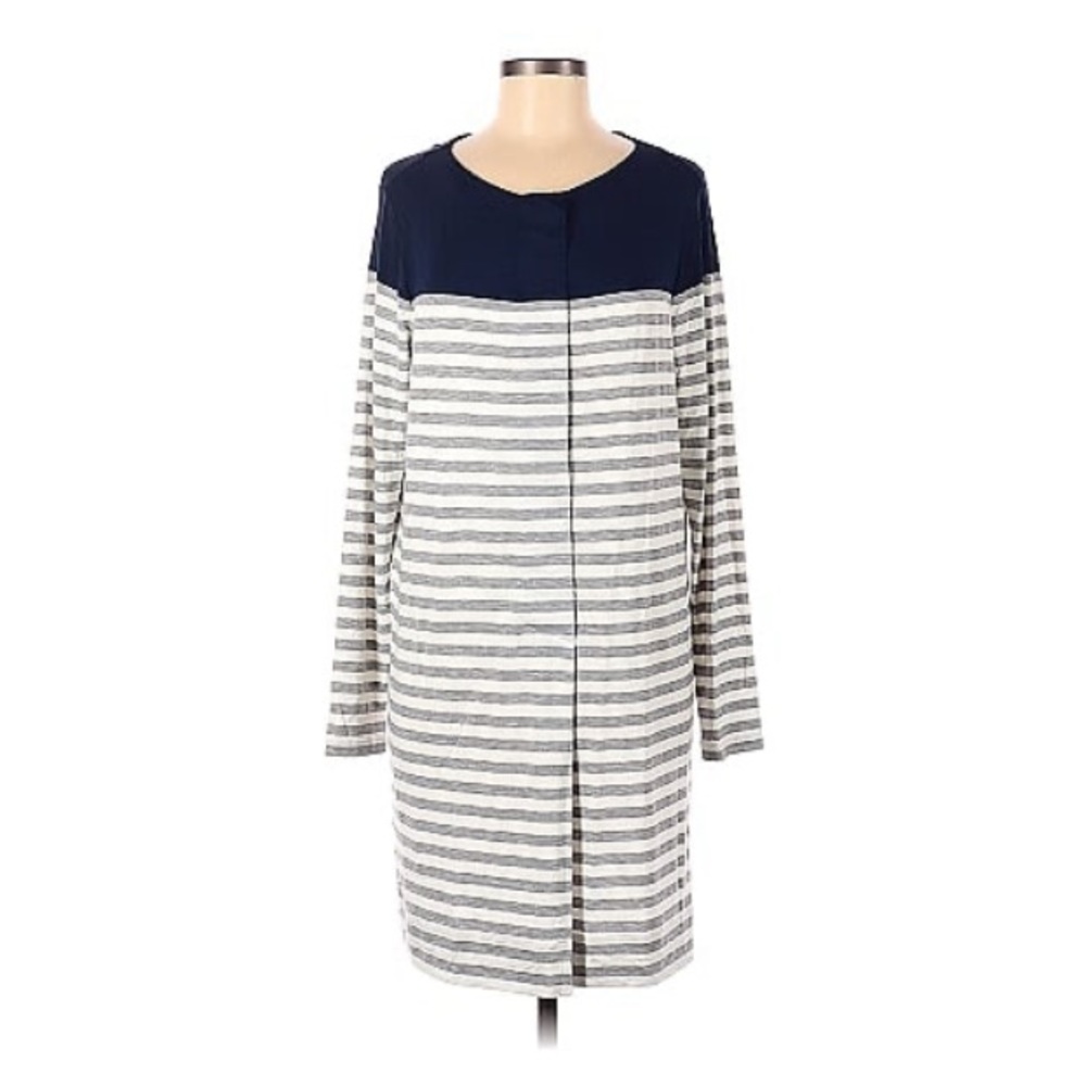 Lacoste Blue On Top White & Grey Striped Long Sleeve Viscose/Rayon Dress NWOT 8